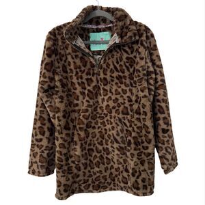 Southern Fried Chics Leopard Print Pullover Small Sherpa 1/4 Zip Western Chic